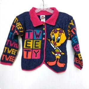 Vintage Tweety Bird Looney Tunes Cardigan Sweater Little Girls Size 6